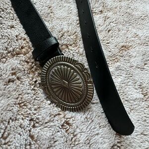 Stylish Black Belt with Ornate Silver Buckle